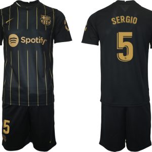 Fußballtrikot für Herren FC Barcelona Trikots der Saison 2022/23 Schwarz Gold Trikotsatz SERGIO 5