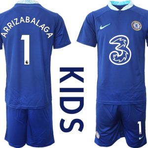 Fußballtrikot für Kinder Chelsea FC 2022/23 Heimtrikot Blau Kurzarm + Kurze Hosen ARRIZABALAGA 1