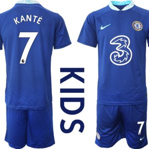 Fußballtrikot für Kinder Chelsea FC 2022/23 Heimtrikot Blau Kurzarm + Kurze Hosen KANTÉ 7