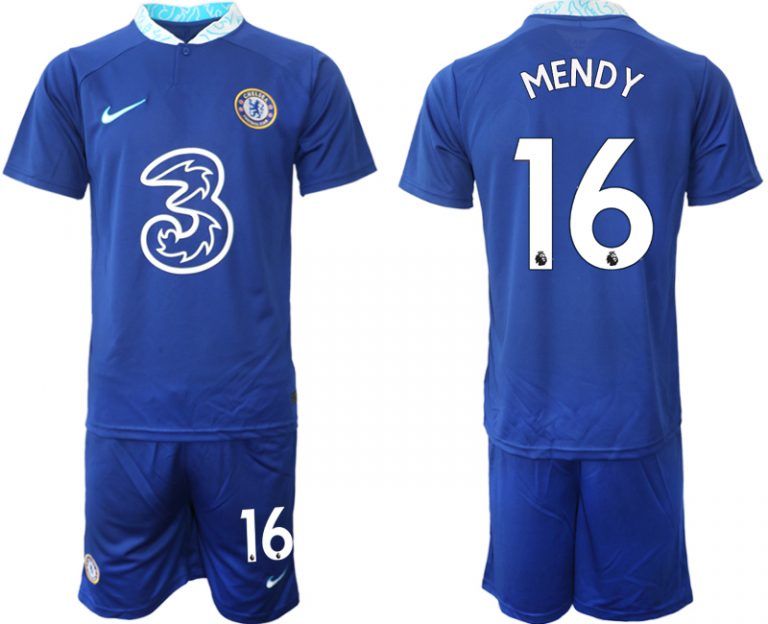 Fussballtrikots Günstig Chelsea FC 22-23 Heimtrikot blau für Herren Trikotsatz MENDY 16