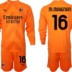 Herren AC Milan Goalkeeper 2022-23 orange Langarm + Kurze Hosen M.MAIGNAN 16