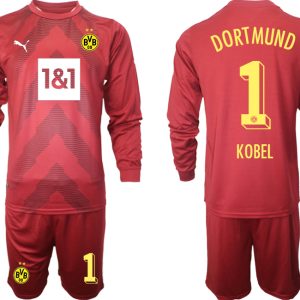 Herren Borussia Dortmund 2022-23 Torwarttrikot rot Langarm + Kurze Hosen KOBEL 1