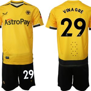 Herren Castore Wolverhampton Wanderers F.C. 2022-23 Heimtrikot Gelb Kurzarm + Kurze Hosen Vinagre 29