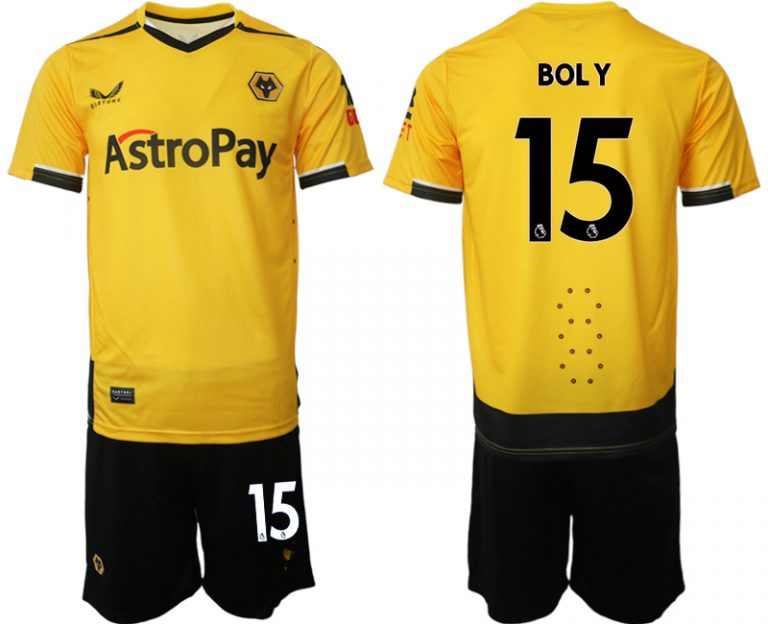 Herren Castore Wolverhampton Wanderers F.C. 2022-23 Heimtrikot Gelb Trikotsatz mit Aufdruck BOLY 15