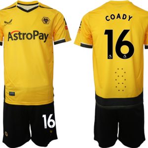 Herren Castore Wolverhampton Wanderers F.C. 2022-23 Heimtrikot Gelb Trikotsatz mit Aufdruck COADY 16