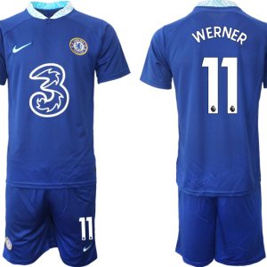 Herren Chelsea FC 22-23 Heimtrikot blau Kurzarm + Kurze Hosen WERNER 11