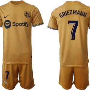 Herren FC Barcelona 2022-23 Auswärtstrikot goldene Away Shirt Fußballtrikots GRIEZMANN 7