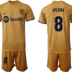 Herren FC Barcelona 2022-23 Auswärtstrikot goldene Away Shirt Fußballtrikots PEDRI 8