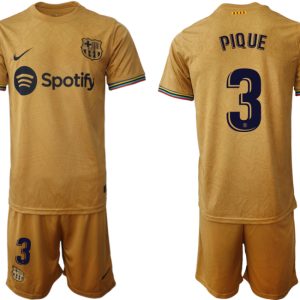 Herren FC Barcelona 2022-23 Auswärtstrikot goldene Away Shirt Fußballtrikots PIQUE 3