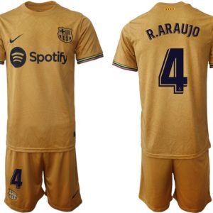 Herren FC Barcelona 2022-23 Auswärtstrikot goldene Away Shirt Fußballtrikots R.ARAUJO 4