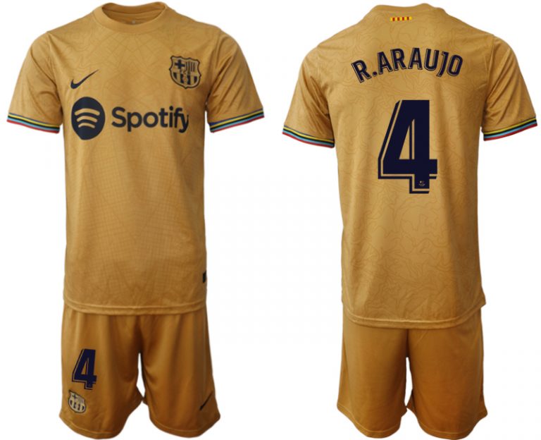 Herren FC Barcelona 2022-23 Auswärtstrikot goldene Away Shirt Fußballtrikots R.ARAUJO 4