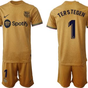 Herren FC Barcelona 2022-23 Auswärtstrikot goldene Away Shirt Fußballtrikots TERSTEGEN 1