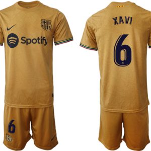 Herren FC Barcelona 2022-23 Auswärtstrikot goldene Away Shirt Fußballtrikots XAVI 6