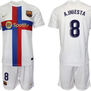 Herren FC Barcelona 2022/23 Ausweichtrikot weiß Fußballtrikots mit Aufdruck A.INIESTA 8