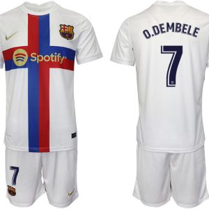 Herren FC Barcelona 2022/23 Ausweichtrikot weiß Fußballtrikots mit Aufdruck O.DEMBELE 7