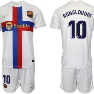 Herren FC Barcelona 2022/23 Ausweichtrikot weiß Online Kaufen RONALDINHO 10