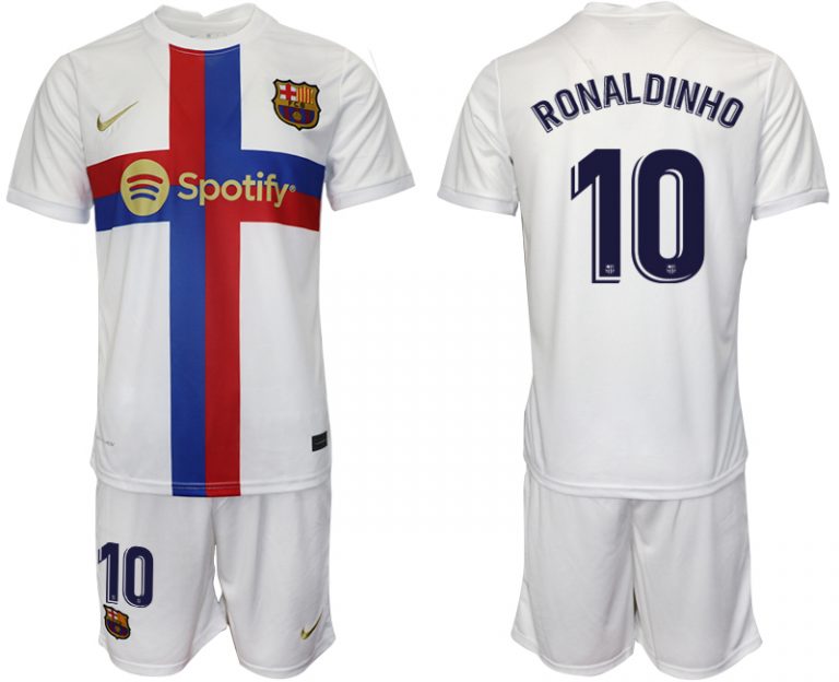 Herren FC Barcelona 2022/23 Ausweichtrikot weiß Online Kaufen RONALDINHO 10