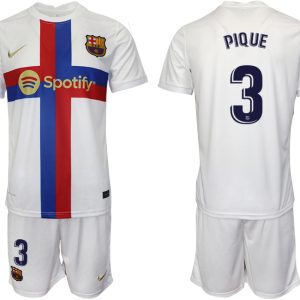 Herren FC Barcelona 2022/23 Ausweichtrikot weiß Trikotsatz Kurzarm + Kurze Hosen PIQUE 3