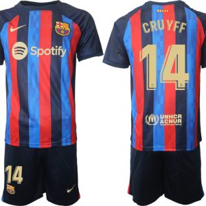 Herren FC Barcelona 22/23 Heimtrikot dunkelblau Kurzarm + Kurze Hosen CRUYFF 14