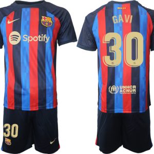 Herren FC Barcelona 22/23 Heimtrikot dunkelblau Kurzarm + Kurze Hosen GAVI 30