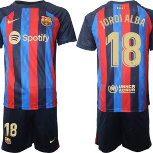 Herren FC Barcelona 22/23 Heimtrikot dunkelblau Kurzarm + Kurze Hosen JORDI ALBA 18