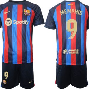 Herren FC Barcelona 22/23 Heimtrikot dunkelblau Trikotsatz Online Kaufen MEMPHIS 9