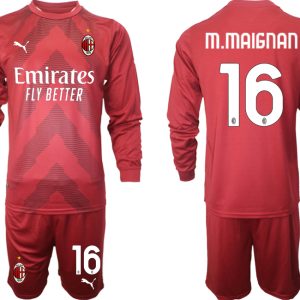 Herren Fußballtrikots AC Milan Goalkeeper 2022-23 rot Langarm + Kurze Hosen M.MAIGNAN 16