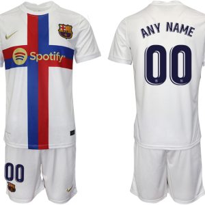 Herren Fußballtrikots FC Barcelona 2022/23 Ausweichtrikot weiß Kurzarm + Kurze Hosen