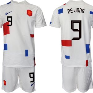 Herren Niederlande Auswärtstrikot Euro 2022 weiss Fußballtrikots Set DE JONG 9