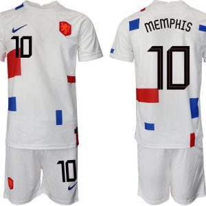 Herren Niederlande Auswärtstrikot Euro 2022 weiss Fußballtrikots Set MEMPHIS 10