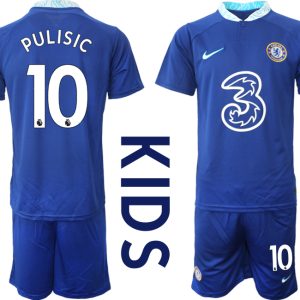 Kinder Chelsea FC 2022/23 Heimtrikot Blau Trikotsatz Fußballtrikot Kaufen PULISIC 10