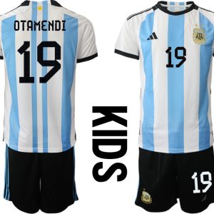 Kinder Fußball Argentinien Heimtrikot WM 2022 weiss blau Trikotsatz OTAMENDI 19