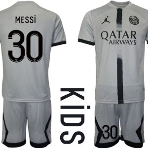 Kinder Fußball Trikot Paris Saint-Germain PSG 22-23 Auswärtstrikot Trikotsatz mit Aufdruck MESSI 30