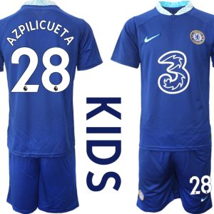 Kinder Fußballtrikot Chelsea FC 2022/23 Heimtrikot Blau Kurzarm + Kurze Hosen AZPILICUETA 28