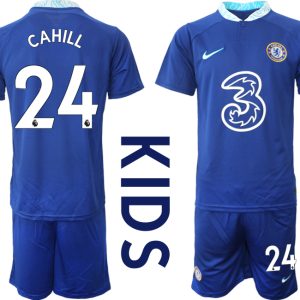 Kinder Fußballtrikot Chelsea FC 2022/23 Heimtrikot Blau Kurzarm + Kurze Hosen CAHILL 24