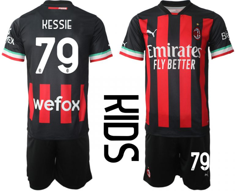 Kinder Fussballtrikots AC Mailand 2022/23 Heimtrikot rot schwarz KESSIE 79