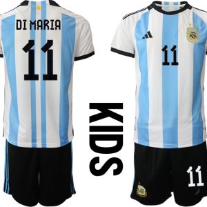 Kinder Heimtrikot Argentinien WM 2022 weiss blau Kurzarm + Kurze Hosen DI MARIA 11