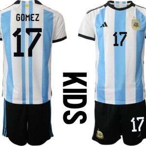 Kinder Heimtrikot Argentinien WM 2022 weiss blau mit Aufdruck GOMEZ 17