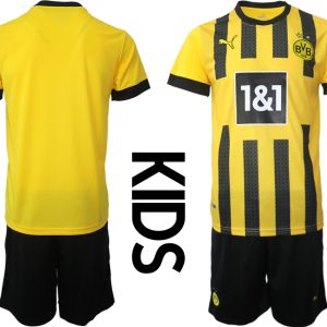 Kinder Heimtrikot Borussia Dortmund 2022-23 Gelbe Schwarz Kurzarm + Kurze Hosen