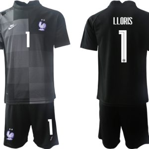 LLORIS 1 Frankreich Trikot WM 2022 Torwarttrikot schwarz Trikotsatz Kurzarm + Kurze Hosen