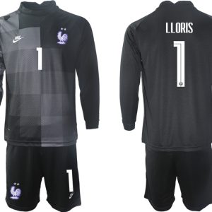 LLORIS 1 Frankreich Trikot WM 2022 Torwarttrikot schwarz Trikotsatz Langarm + Kurze Hosen