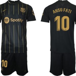 Neuen FC Barcelona Trikots 2022/23 Schwarz Gold Trikotsatz mit Aufdruck ANSU FATI 10