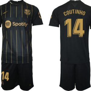 Neuen FC Barcelona Trikots 2022/23 Schwarz Gold Trikotsatz mit Aufdruck COUTINHO 14