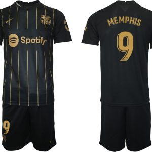 Neuen FC Barcelona Trikots 2022/23 Schwarz Gold Trikotsatz mit Aufdruck MEMPHIS 9