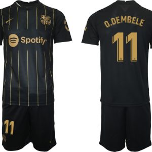 Neuen FC Barcelona Trikots 2022/23 Schwarz Gold Trikotsatz mit Aufdruck O.DEMBELE 11