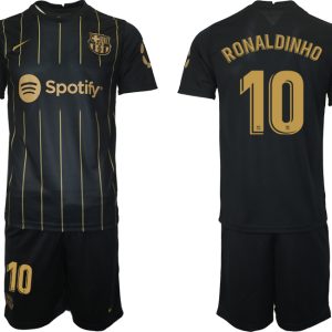 Neuen FC Barcelona Trikots 2022/23 Schwarz Gold Trikotsatz mit Aufdruck RONALDINHO 10