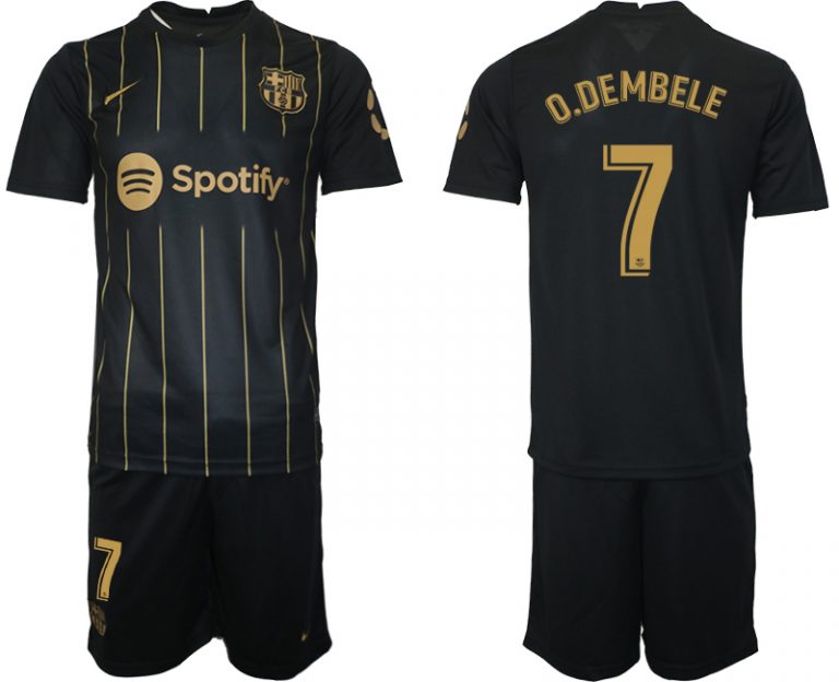 Neuen Fußballtrikot FC Barcelona Trikots der Saison 2022/23 Schwarz Gold Trikotsatz O.DEMBELE 7