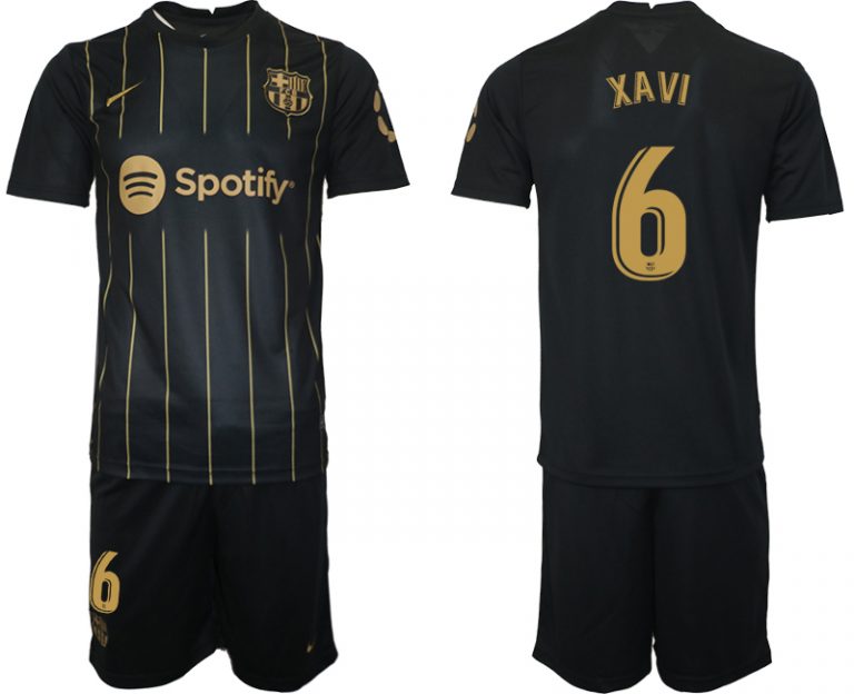 Neuen Fußballtrikot FC Barcelona Trikots der Saison 2022/23 Schwarz Gold Trikotsatz XAVI 6