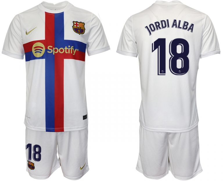 Neuen Fußballtrikots FC Barcelona 2022/23 Ausweichtrikot weiß für Herren JODRI ALBA 18