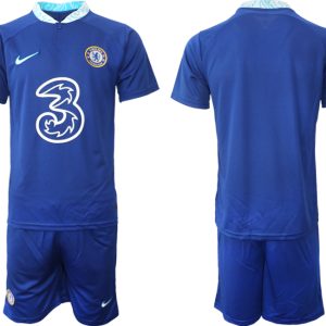 Neues Chelsea FC 22-23 Heimtrikot blau Fußballtrikots Kaufen Kurzarm + Kurze Hosen